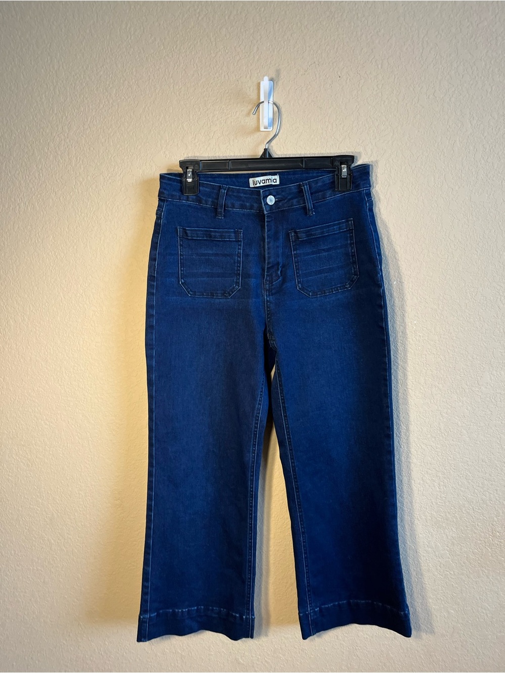 Luvamia Dark Blue Cropped Wide-Leg Jeans